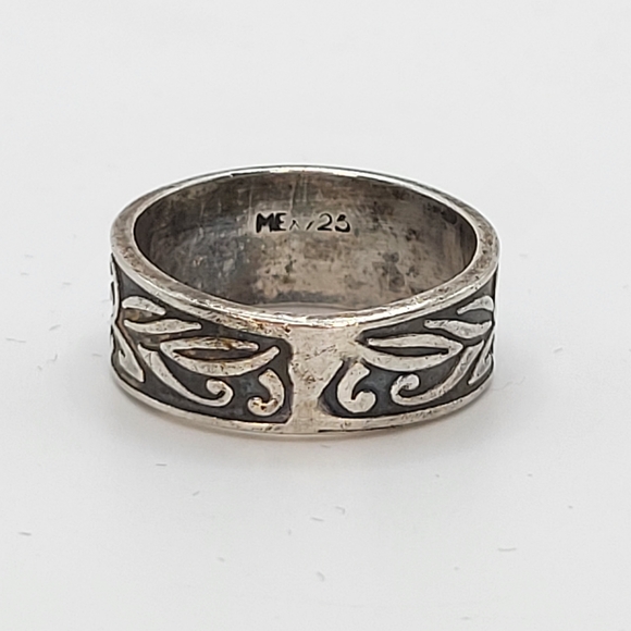 Sterling Silver Scroll Work Wide Band Ring Size 7 - Picture 3 of 10